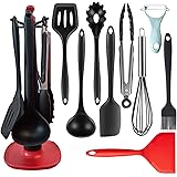 キッチンツール 調理器具10件セット シリコンブラケット 便利な収納 玉子焼きシャベル 料理 台所用品 食品安全認証済み 耐熱 (黒)