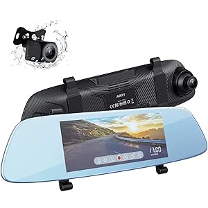 AUKEY ドライブレコーダー 前後カメラ ミラー型 前後一体式 ドラレコ 1080PフルHD タッチパネル 6.8イン…