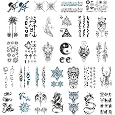 Amazon Co Jp かわいいタトゥーシール 刺青シール 木 鹿の角 クロス オオカミ 剣 手 ドラゴン サソリ 舵 アンカー 幾何模様 アルファベットなど ボディーシール 30枚セット 105 60mm ファッション