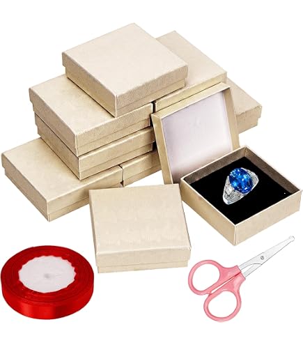 12Pcs Red Cardboard Jewelry Gift Boxes Set - 3.5x3.5x1.2 Inch, With Satin Ribbon & Scissors, For Necklaces, Rings, Earrings - View #4