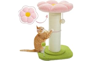 PAWZ Road 猫 爪研ぎ キャットタワーミニ 極太 爪研ぎポール 柱直径14cm お花 猫タワー 低い コンパクト 省スペース 天然サイザル麻紐 バリバリ ガリガリ 据え置き 組立簡単 おもちゃ ポンポン 人気 おしゃれ 可愛い インテリア -