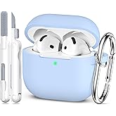 MHYALUDO AirPods 4用ケースカバー(2024年モデル) - スカイブルー | ミリタリーグレードの落下防止ソフトシリコン製衝撃吸収保護ケース(AirPods第4世代用、スキンタッチ仕様、クリーニングキット付き)