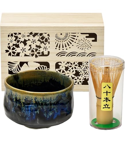 Amazon｜美濃焼 抹茶碗 ギフトセット 木箱入 窯変釉薬 花桜 ピンク 約
