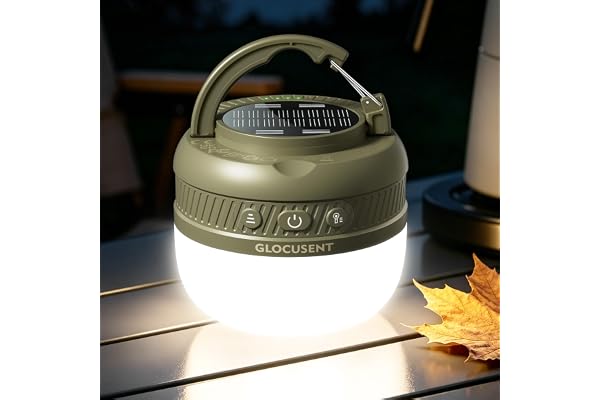 Glocusent LEDソーラーランタン 充電式キャンプライト 軽量 無段階調光 3色調光 SOS 吊り下げ対応 IPX5防水 防災・アウトドア用 | 153g超軽量のLEDランタン 60灯LED搭載 3色温度＆無段階調光 Type-C急速充電3.