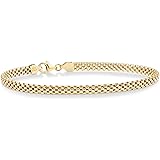 MiaBella 18K Gold Over Sterling Silver Italian 4mm Mesh Link Chain Bracelet for Women Girls 7"-8"