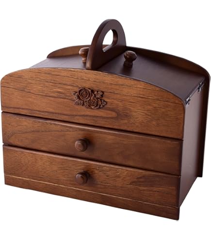 EA214)ヴィンテージ 木製 ソーイングボックス 裁縫箱 ヨーロッパ輸入品