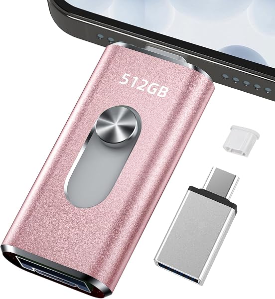512GB usbメモリ【アプリ不要・アルバムから写真保存】4in1プッシュ型 Phone対応 スマホ携帯 高速 データ保存 バックアップ iOS/Type-C/USB/Micro USBフラッシュメモリ 外付けストレージ スライド式 容量不足解消 usbメモリ! (ピンク, 512GB) - 1