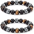 Triple Protection Bracelet for Bring Luck and Prosperity Hematite Black Obsidian Tiger Eye Stone Bracelets for Men Women, Bea