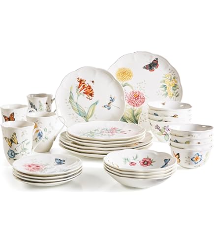 Amazon.co.jp: Lenox Butterfly Meadow 4ピースディナープレートセット