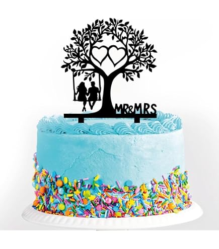 YAMI COCU Wedding Cake Topper Bride And Groom With Cat - Black Acrylic Silhouette Decoration - View #5