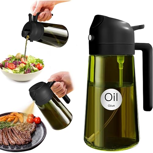 Dark Green Glass Oil Spray Container, Food Grade Leakproof Oil Sprayer Mister, Dual-Use Olive Oil Dispenser for Kitchen, Air 