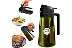 YARRAMATE 16oz/470ml Light-Blocking Dark Oil Sprayer for Cooking, 2 in 1 Olive Oil Dispenser Bottle for Kitchen, Premium Dark Green Glass Oil Bottle, Food-Grade Oil Mister for Air Fryer, BBQ (Black)
