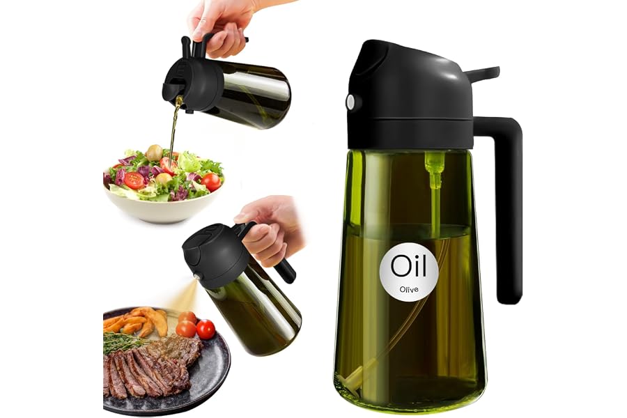 Dark Green Glass Oil Spray Container, Food Grade Leakproof Oil Sprayer Mister, Dual-Use Olive Oil Dispenser for Kitchen, Air 