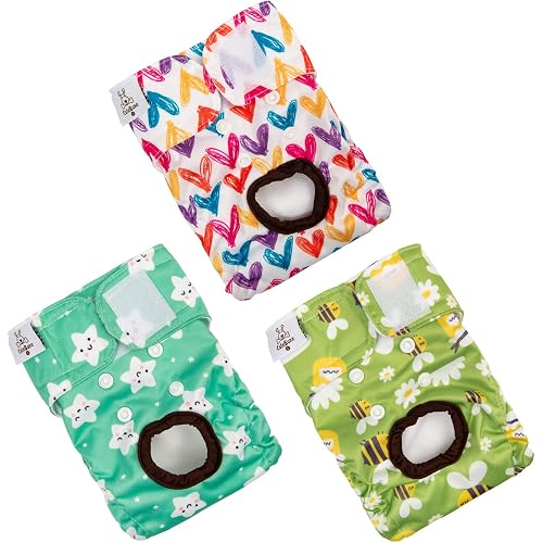 CuteBone Dog Diapers Female Medium Washable Doggie Diapers Reusable 3 Pack for Heat D29S-AU
