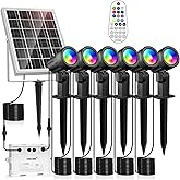 MEIKEE Solar Garden Lights Outdoor with Remote Control - 6 in 1 RGB Spotlight IP66 Waterproof 10 Steady Colours & 30 Color-Ch