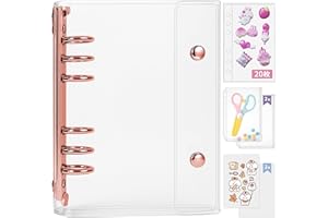 GOKEI A6サイズ 透明バインダー シール手帳 ミニ 【バインダー×1個 リフィル×20枚 チャック付きポケット×2枚 下敷き×2枚】プリ帳 カードスリーブ はがせる ポケットサイズ 女の子 ローズゴールド