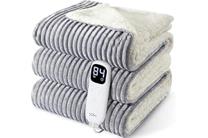 YDW YDW Flannel Heated Electric Blanket King,180x200cm, Grey | Fleece Electric Blanket 10 Heating Levels, 1-9 Hours Auto Off, SAA Certified,Machine Washable