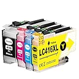 Aseker LC416XL 4PKインク互換大容量ブラザー用LC416XL 4色カラー対応 Brother DCP-J4140N J4143N J4443N MFC-J4440N J4540N J4940DN J4543Nプリンタ全色颜料 (BK/C/M/Y)