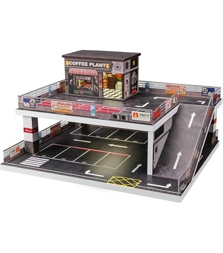 Amazon.co.jp: shoucangjia 1:64 ジオラマ LEDランプ付きガレージ