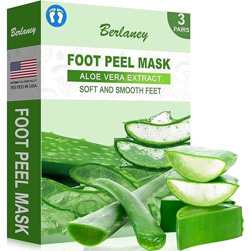 Berlaney Aloe Vera Foot Peel Mask, 3 Pairs of Skin Exfoliating Foot Masks for Dry feet, Cracked heels, Callus, Dead Skin Remo