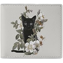 Amazon | 財布 二つ折り 花 黒猫 ネコ柄 猫柄 2つ折り財布