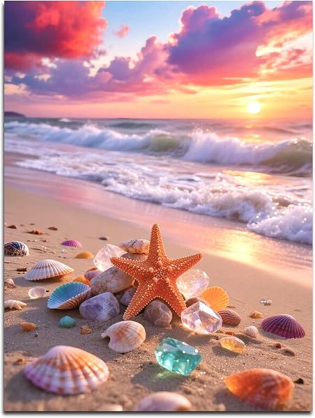 Fokenzary Beach DIY Painting by Number Oil Painting on Canvas for Adults Beginners with Brush and Acrylic Paint, Unframed(40x50cm) - 1