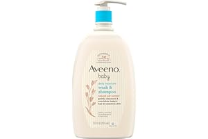 Aveeno Baby Daily Moisture Gentle Bath Wash & Shampoo with Natural Oat Extract, Hypoallergenic, Tear-Free & Paraben-Free Formula for Sensitive Hair & Skin, Lightly Scented, 33 fl. oz