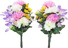 山久 造花 仏花 エゾ菊とミニリリーのプチ花束 一対 仏壇用 小さめ 約24cm CT触媒(消臭分解・防汚)加工 シルクフラワー お彼岸 お盆 お供え btb