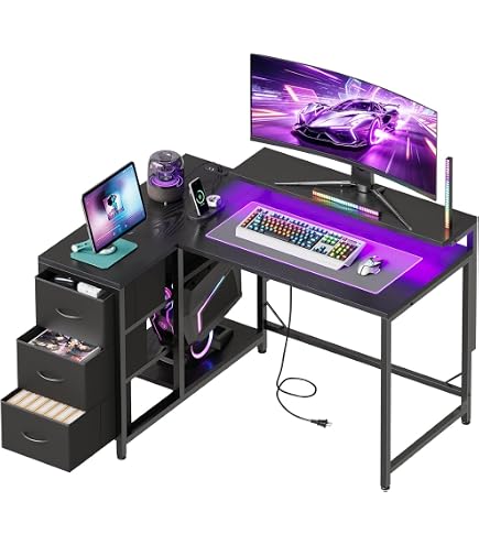 Amazon | HLFURNITURE l字デスク パソコンデスク 幅138cm L字型 (黒