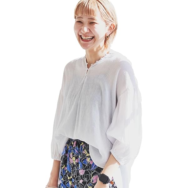 Amazon.co.jp: [コーエン] クレープボリュームスリーブ5分袖ブラウス  