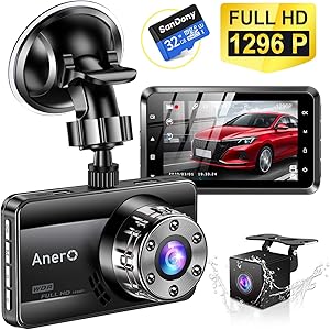 【2020最新版 32GB SDカード付き】 ドライブレコーダー 前後カメラ 赤外線暗視ライト 1296PフルHD高画質 170度広角視野 LED信号機対策 操作簡単 高速起動 駐車監視 常時録画 上書き録画 G-sensor HDR/WDR技術 ドラレコ 日本語説明書 12ヶ月安心保証 (ブラック)