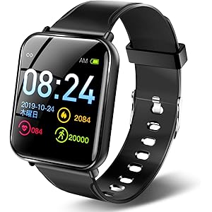 【最新型 Bluetooth5.0 1.3インチ大画面】 スマートウォッチ フルタッチスクリーン 活動量計 歩数計 心拍数 長時間稼働 カメラリモート 3種類の文字盤 6つ運動モード IP67防水 GPS運動追跡 多機能 スマートブレスレット 着信通知 メッセージ/Twitter/Facebook/Line 長座注意 カラースクリーン 明るさ調整可能 iPhone&Android対応 父の日(ブラック)