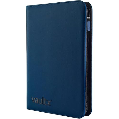 Vault X 9 Pocket Zip Binder, 360 Cards, Exo-Tec Material, 20 Side-Loading Pages (Blue)