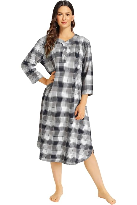 Latuza Women's Plaid Flannel Nightgowns 