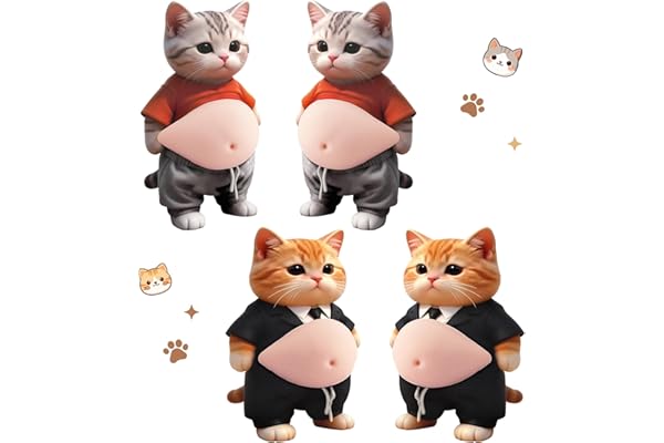 GOKEI ぷにぷに おなか シール お腹 3D 立体 ステッカー スクイーズ 猫 犬 癒し 柴犬 三毛猫 柔らかい もちもち デコシール ストレス解消 グッズ 車 スマホケース デコレーション ぽっちゃり クッションステッカー ぷっくりお腹 ドアガード 壁 衝突防止 猫2組(4点セット)-B