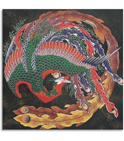 Amazon.co.jp: BiblioArt Series 葛飾北斎『八方睨み鳳凰図』 A5版額絵