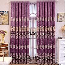 Amazon｜エレガント ヨーロッパの遮光カーテン刺繍 花柄 パープル