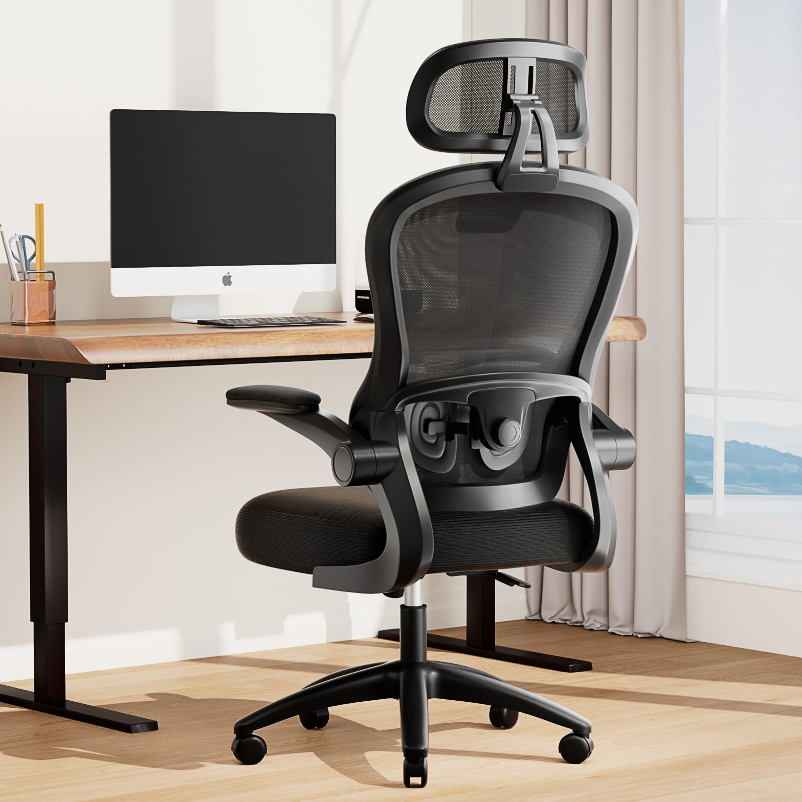 【ブラックフライデー】【40%OFF】【7,633円】 GXTRACE 跳ね上げ式アームレスト 3Dヘッドレスト 通気性メッシュ オフィスチェア 【送料無料】