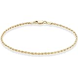 Miabella 18K Gold Over Sterling Silver Italian 2mm, 3mm Diamond-Cut Braided Rope Chain Anklet Ankle Bracelet for Women Teen G