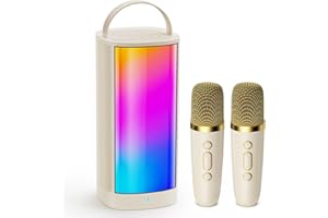 JYX Karaoke Machine with 2 Wireless Microphones for Adults and Kids, Stylish Karaoke Microphone Wireless System with DJ Lights, Portable Karaoke Speaker for Home Party, Outdoor Camping