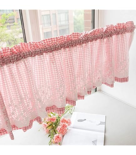 Amazon｜カフェカーテン100cm幅チェック刺繍入りフローラnaru (丈45cm