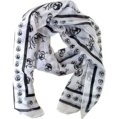 Amazon | メンズ ドクロ柄 ブラック シフォン ストール Chiffon Stole