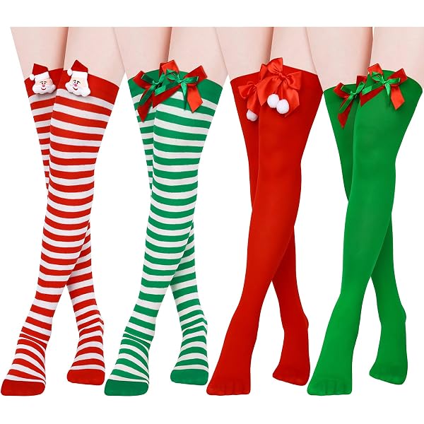 Christmas Thigh High Socks Striped 