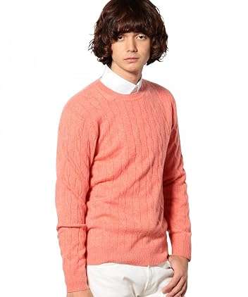 Cashmere Cable Crewneck Sweater 3213-105-0334: Sherbet