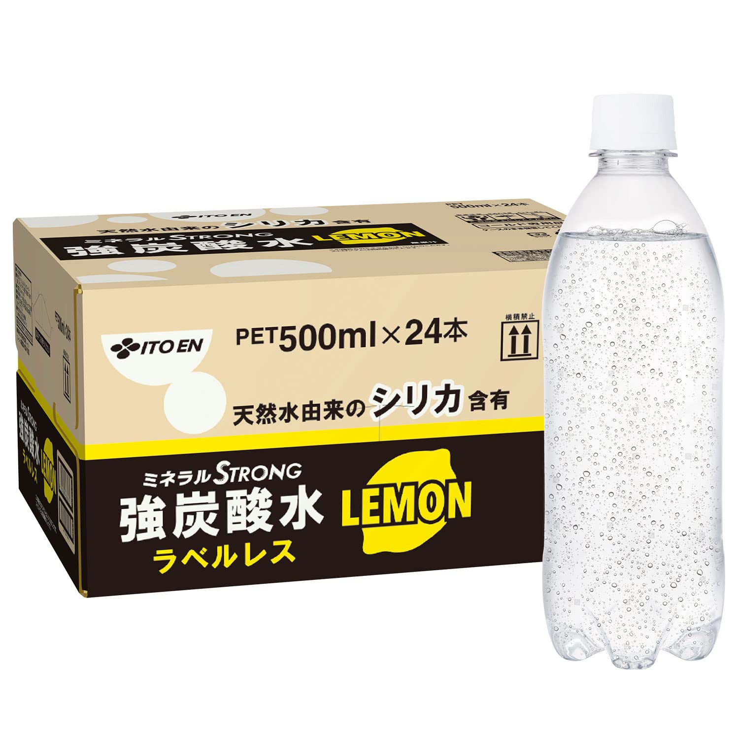 【Amazon.co.jp限定】 ミネラルストロング 伊藤園 ラベルレス 強炭酸水 レモン 500ml×24本 シリカ含有