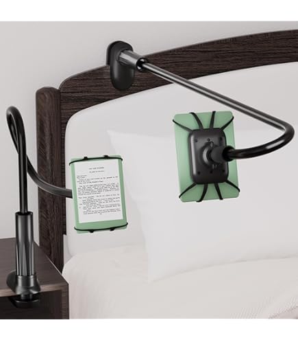 QIWAS Gooseneck Tablet Holder For Kindle Reading In Bed With Remote Page Turner, Lazy Arm Stand For Kindle Accessories Paperwhite Colorsoft Scribe, Ereader Accessory With Clicker Page Turner - View #3