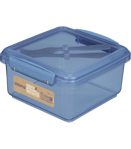 Sistema Ocean Bound - Contenitore per sandwich in plastica, 450 ml, senza BPA, realizzato con plastica riciclata, colore foglia di tè o blu (colore non selezionabile), 1 pezzo