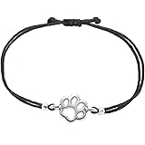 Selfmade Jewelry Armband Damen Silber Pfote Größenverstellbares Makramee-Armkettchen mit Tatze Handgemacht Inkl. Geschenk-Ver