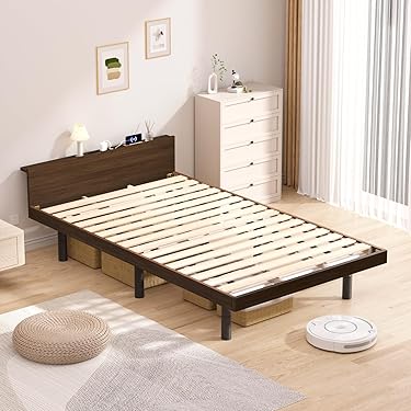 【みどり】シングルベッドフレーム ダーク1台➕ミドル1台(コンセント無) ニトリ ベッド すのこセミダブルベッドフレーム(MF-301 MBR) : ニトリ