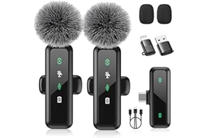 Wireless Lavalier Microphone for iPhone 15/16-2 Pack USB-C Mini Mic for iPhone, Android, iPad with Noise Cancelling & LED Display, Crystal Clear Recording for TikTok, YouTube, Podcast, Vlogging
